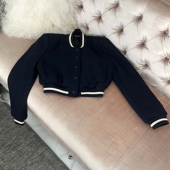 Brand New w tags Sold Out Zara Navy Bomber Jacket XS - Picture 1 of 4